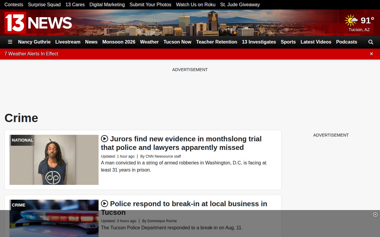 Pima County crime news and arrest report section on KOLD 13